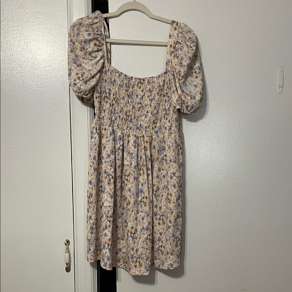 H&M Floral Mini Dress with Puff Sleeves